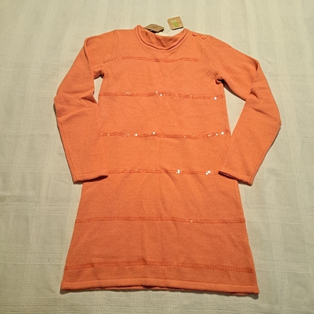 Crazy 8 girls size Large 10-12 sweater dress, light orange & sequin design, New